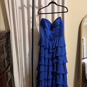 Royal Elegant Blue Strapless Ruffle Dress